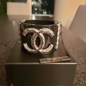 Chanel hinged black rasin cuff bracelet